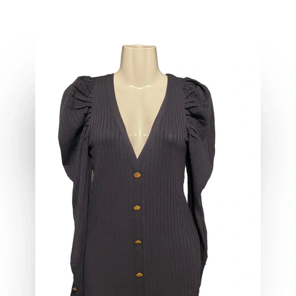 Zara Gold Button Ribbed Knit Dress - Picture 4 of 11